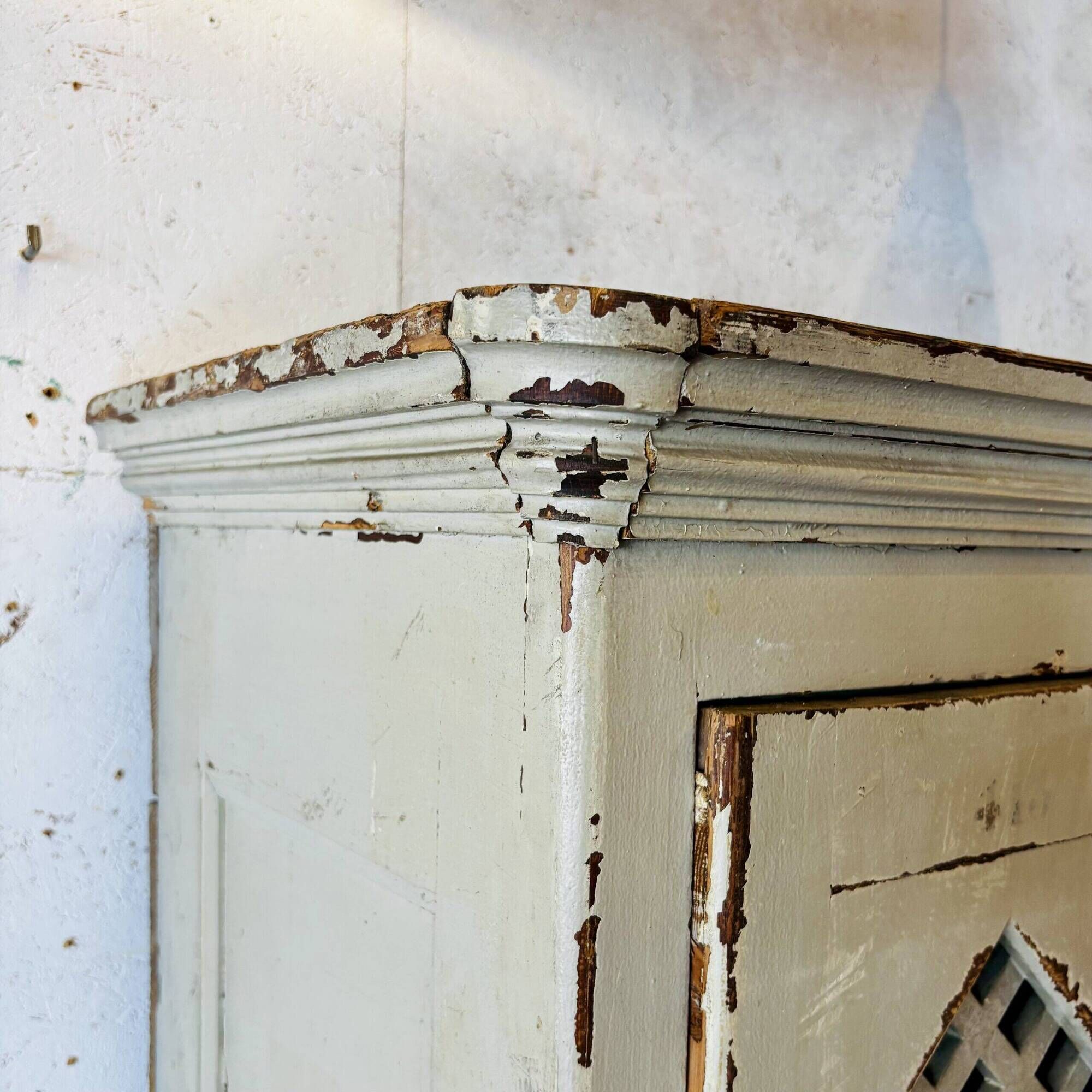 Old factory lacquered pine locker from early 20th century France.