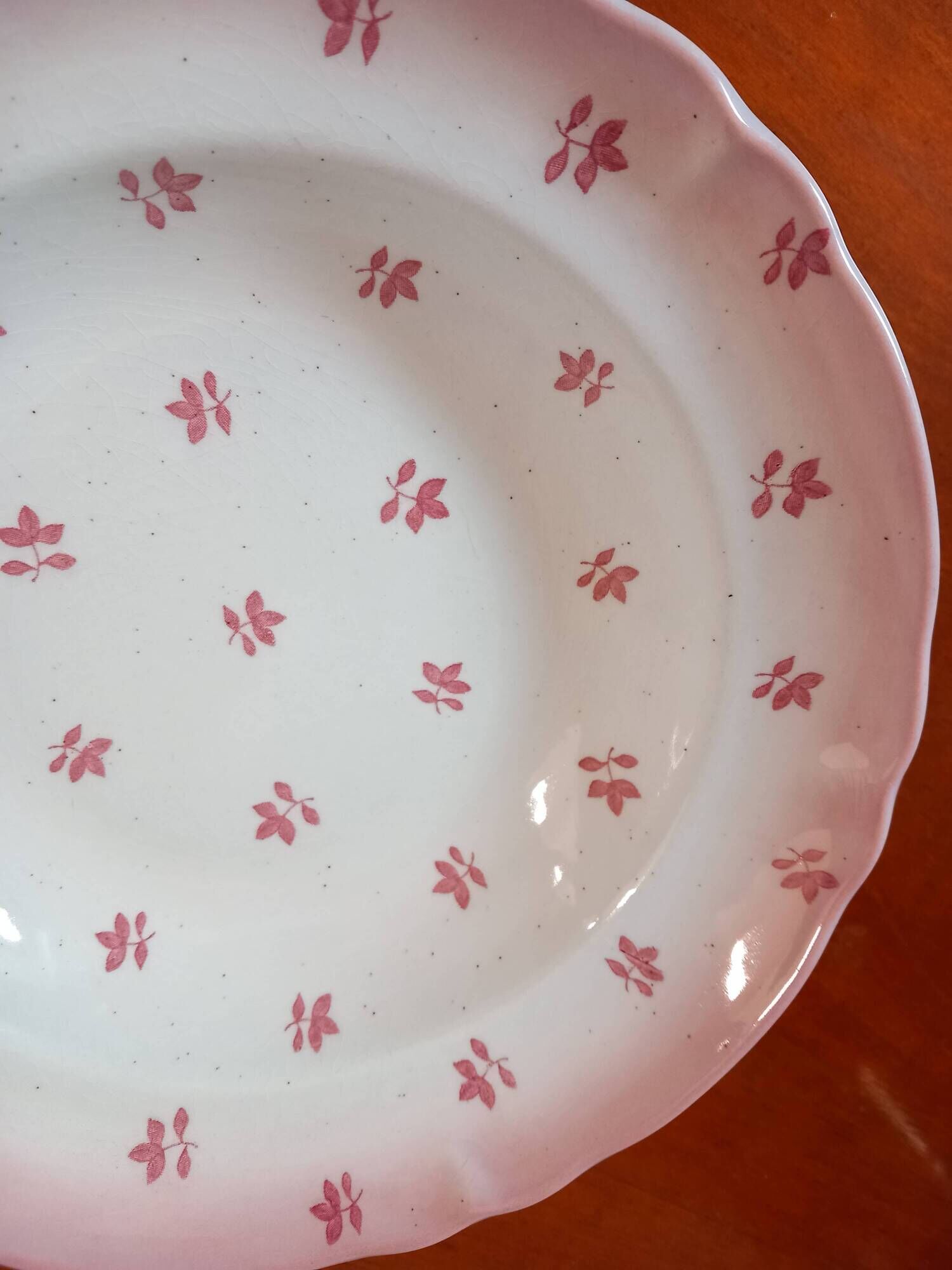 Set of 4 antique deep plates from St Amand in the "Vine Leaves" pattern.