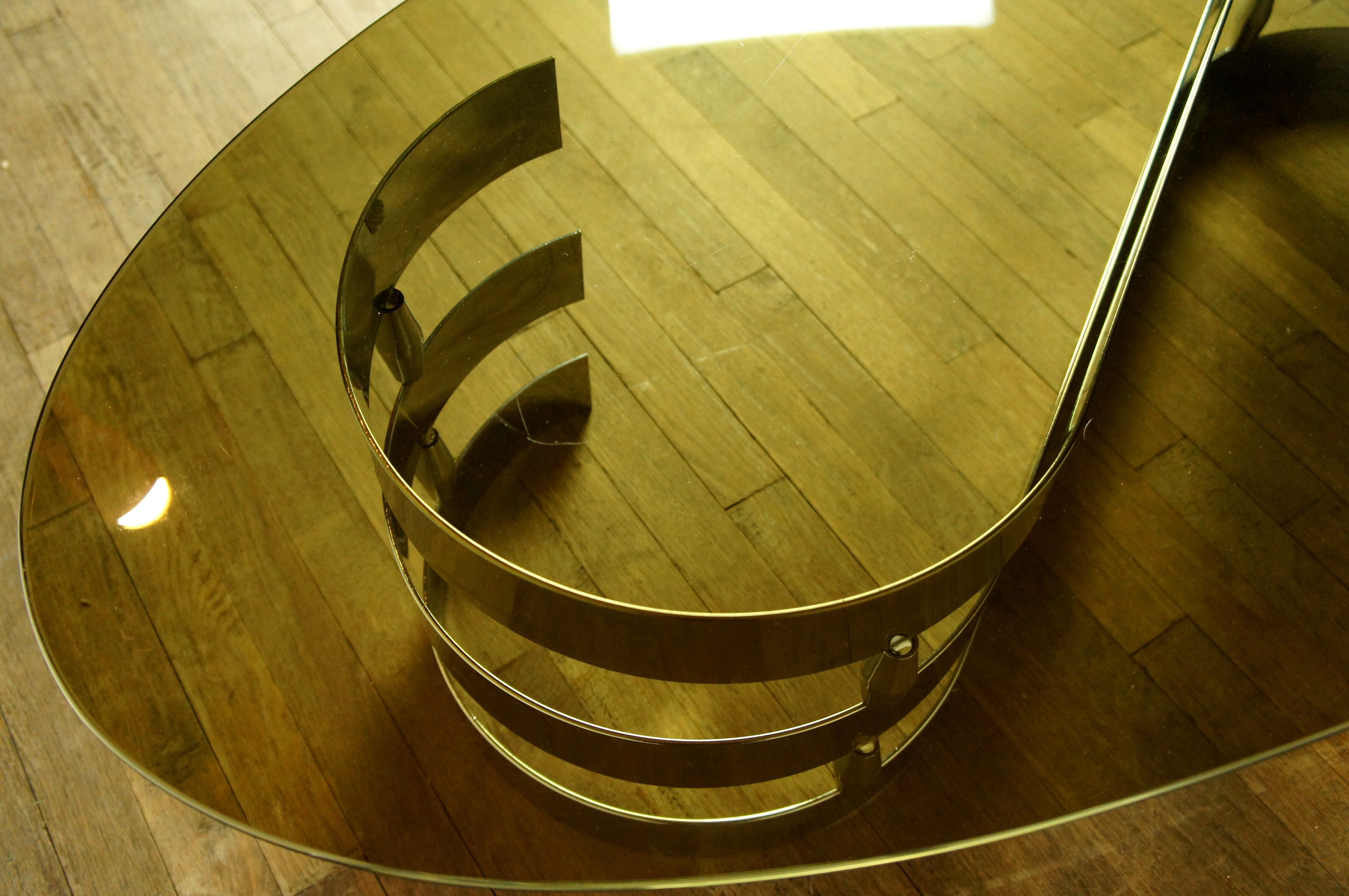 Chrome metal coffee table and 1970 smoked glass