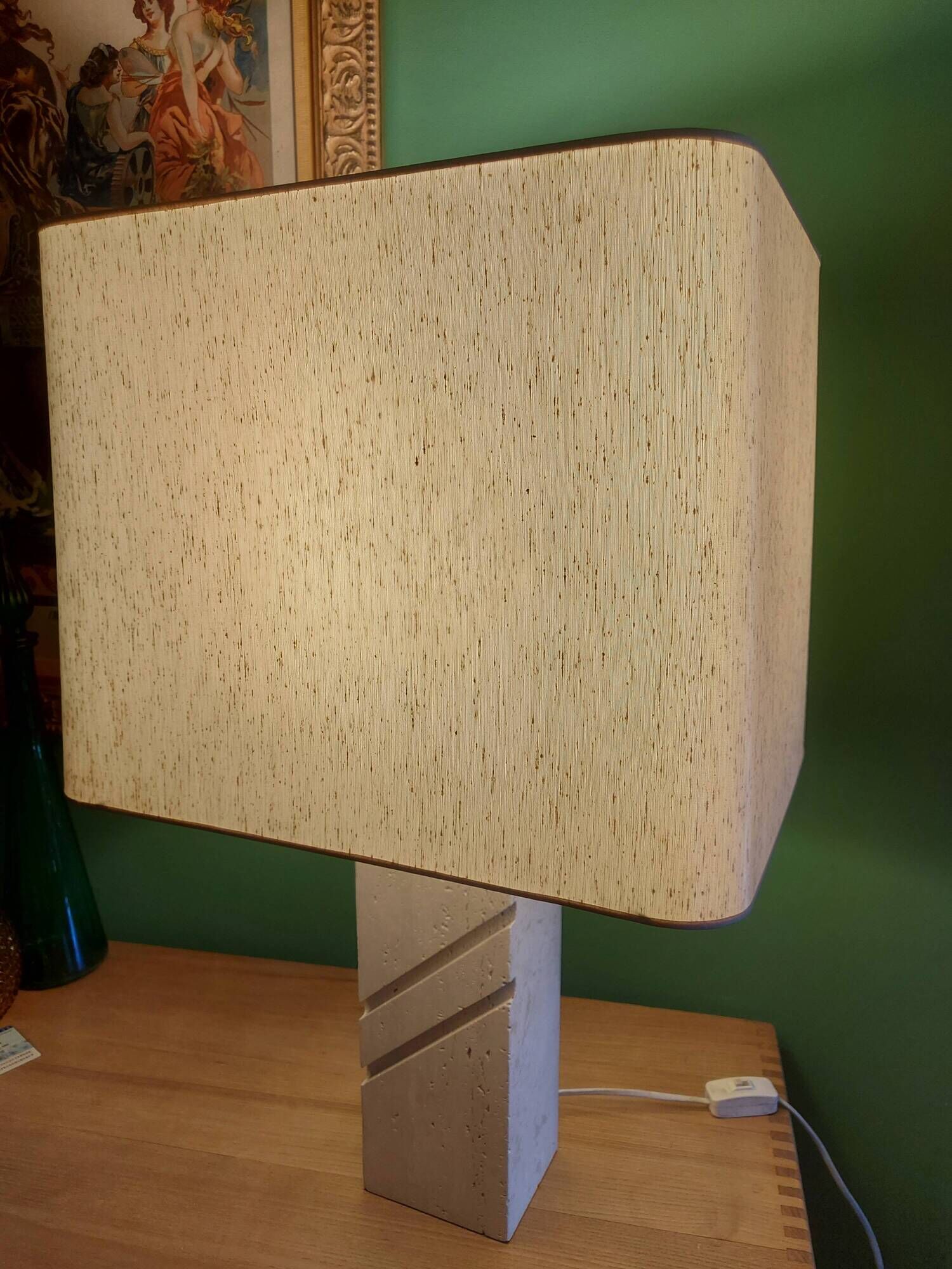 Travertine lamp foot with its original lampshade