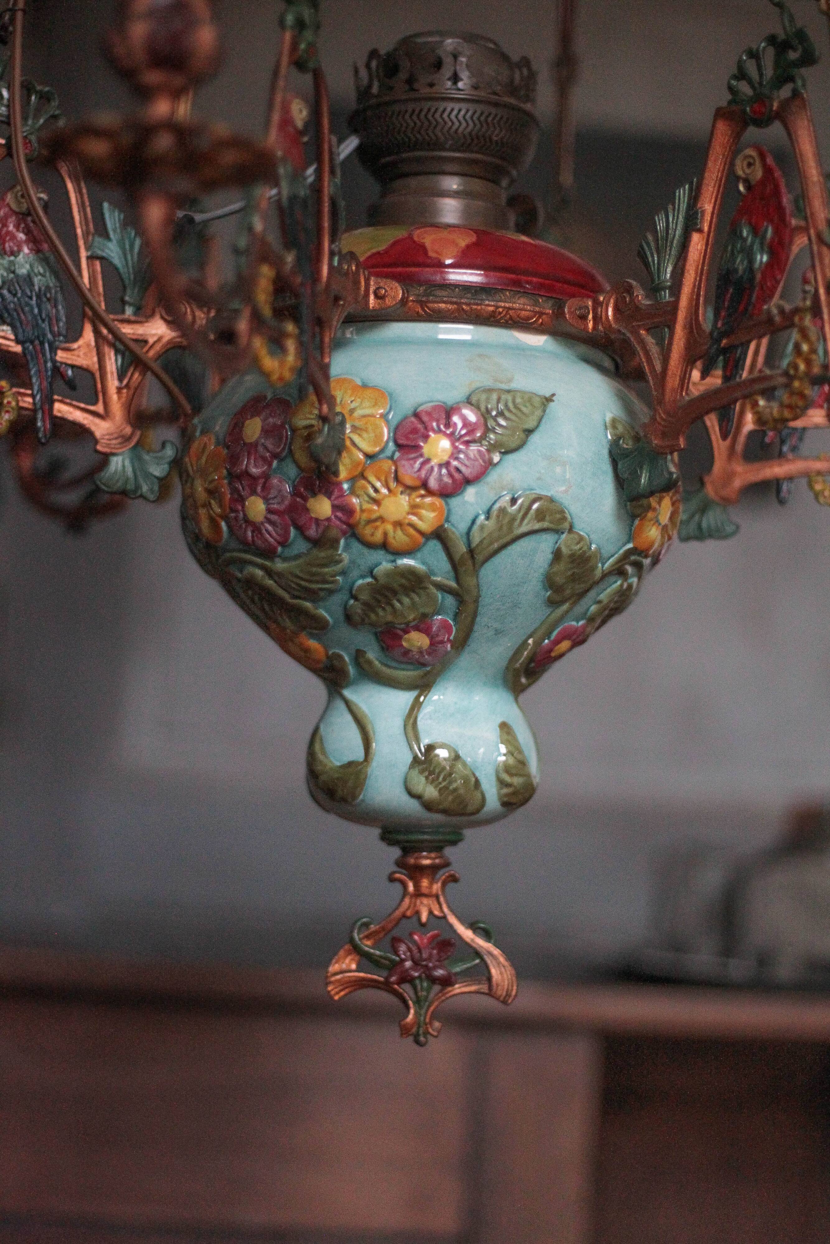 Antique bronze Napoleon III pendant light, 19th century ceiling lamp