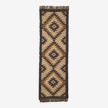 2 x 6 Ft-Jute\Wool Handwoven Kilim Runner,Home Decor,Lobby,Bed Side Runner,Balcony,Traditional RUG