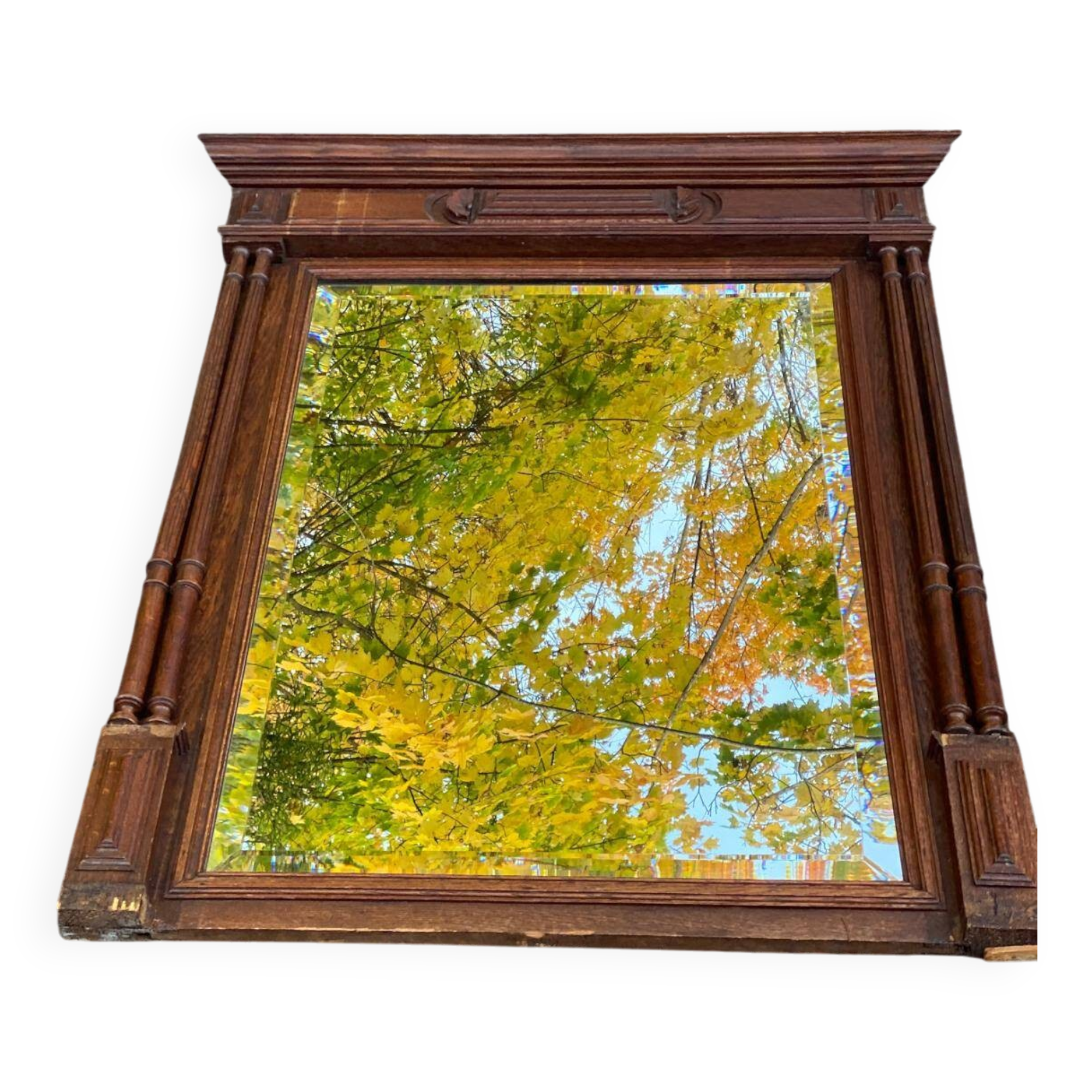 Henri II mirror in solid oak, 90x117cm, 19th century