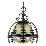 1970s Amber Glass Pendant Light with Iron Frame - 2 Available