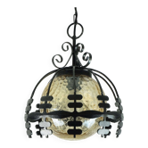 Suspension en verre ambré des années 1970 avec cadre en fer - 2 disponibles