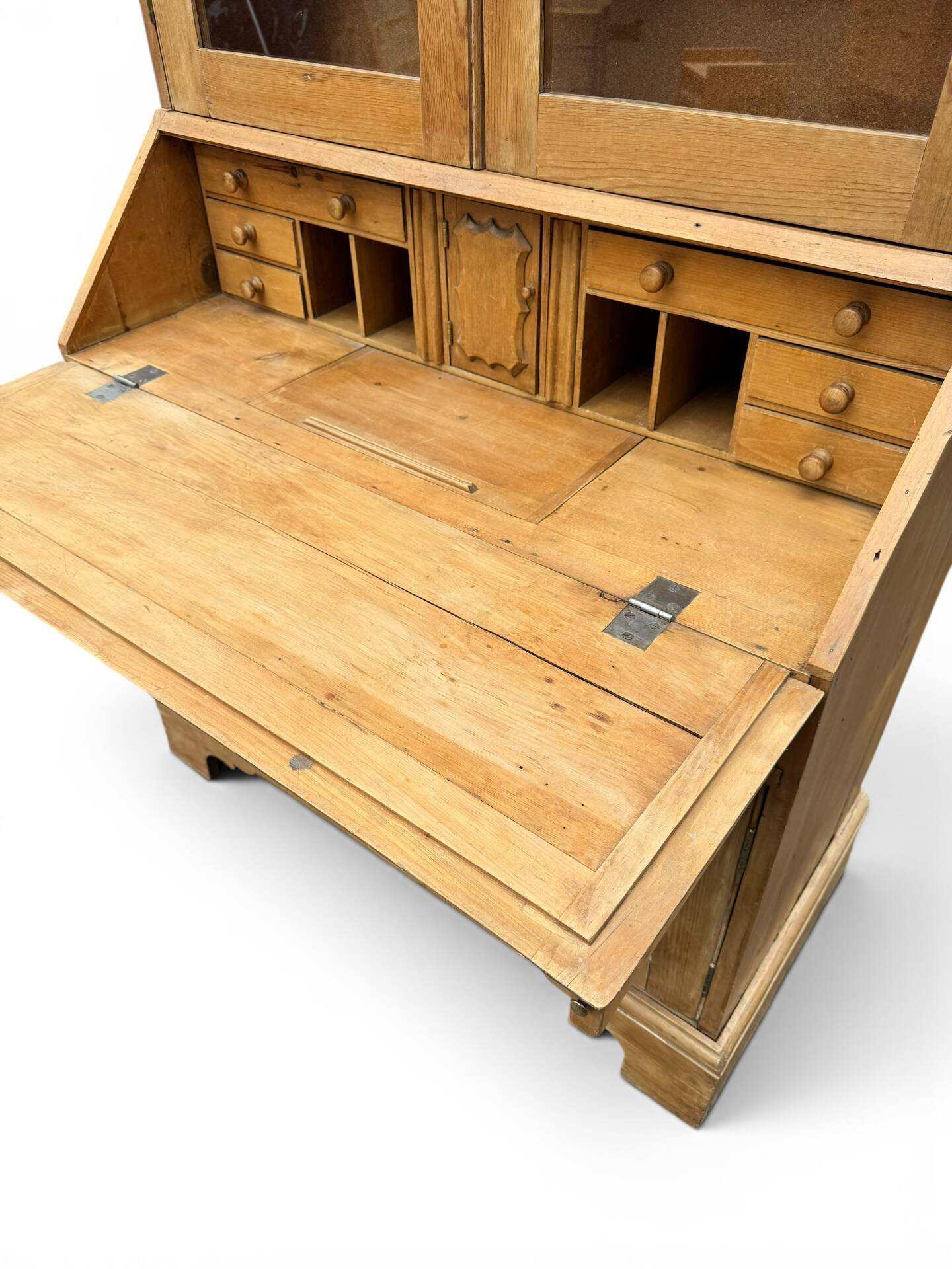 Showcase secretary with two bodies, English, in raw pine – around 1900