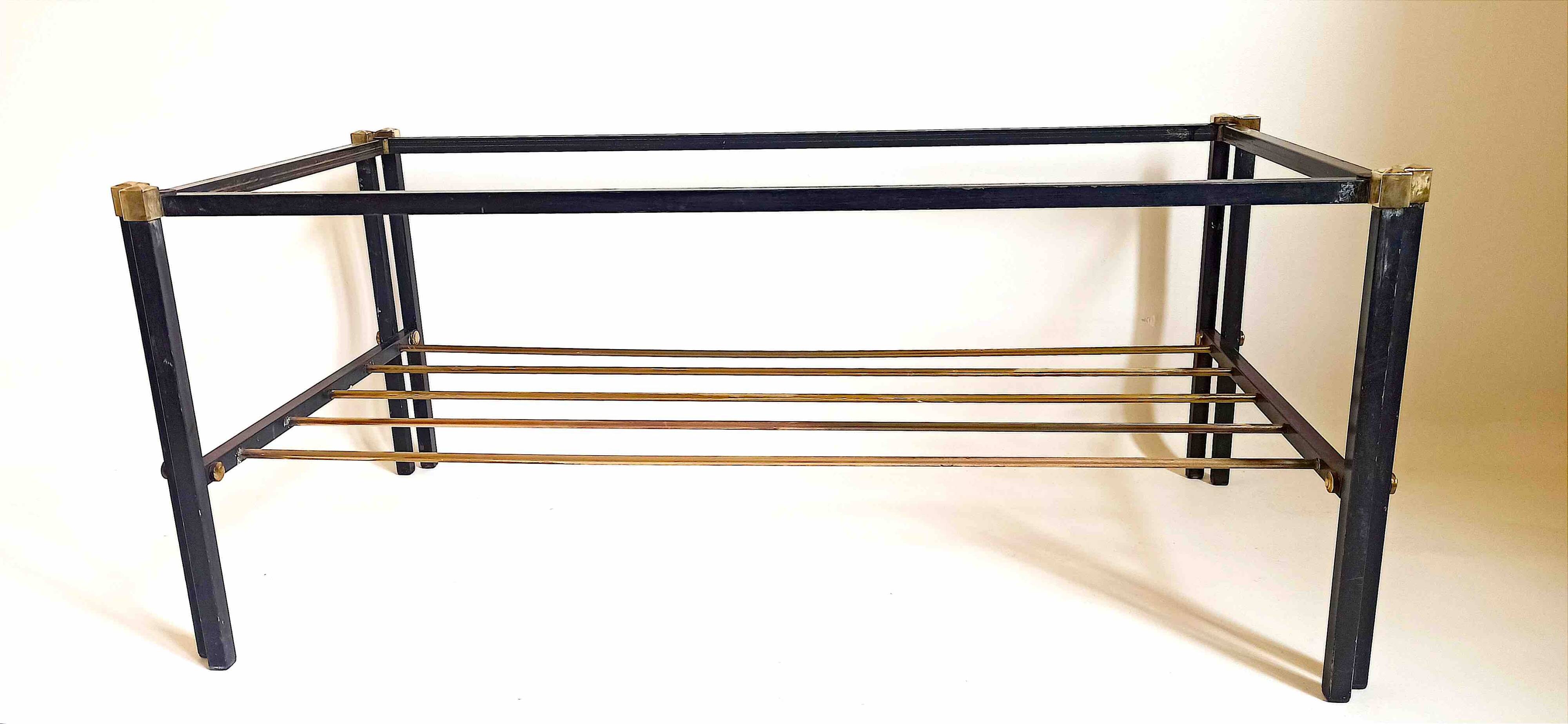 Magazine holder coffee table 1960s smoked glass, metal and brass Width 94.2 cm