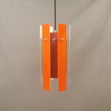 Danish hanging lamp model "Cocktail" consisting of 12 red/white aluminium slats
