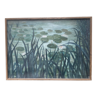 Painting on plywood "water lilies"