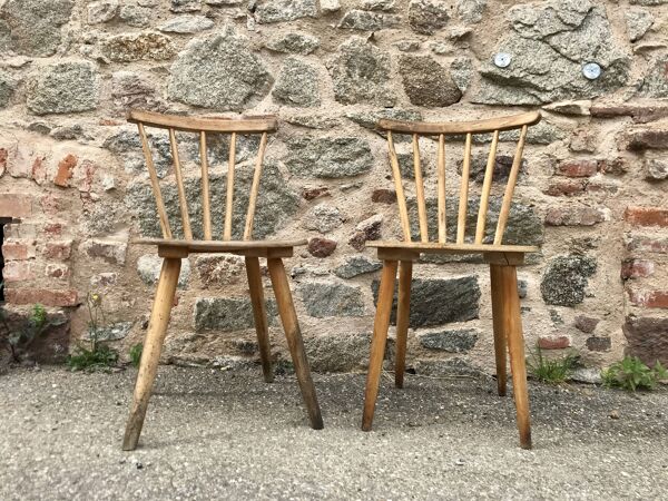 Paire de chaises bistrot bohème hêtre scandinave - pieds compas - vintage 1950 bentwood