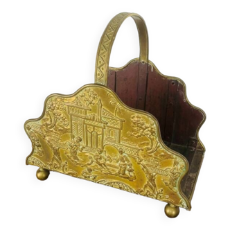 Old brass log holder basket - Asian art China Japan Vintage retro fireplace decoration