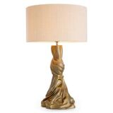 Pair of table lamps in patinated brass color, linen lampshade.