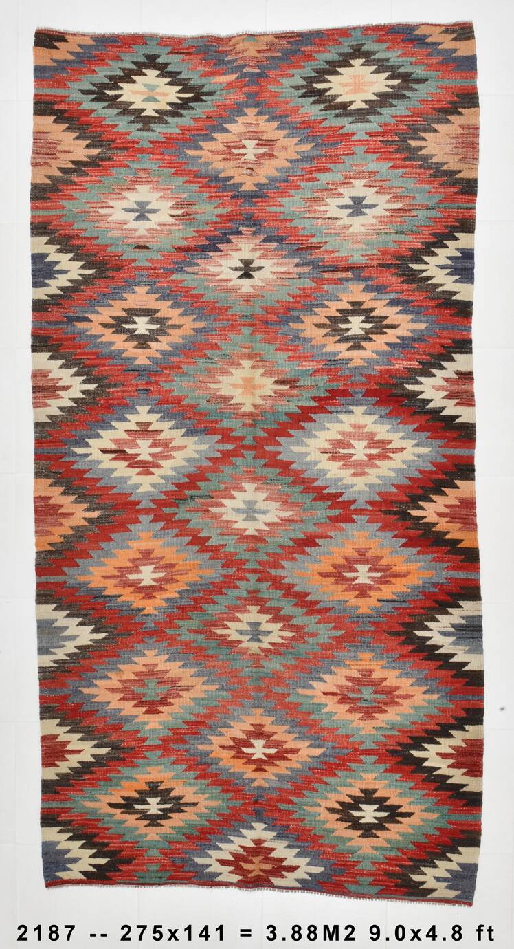 Multicolor Star Pattern Decorative Kilim Rug, 141x275 Cm