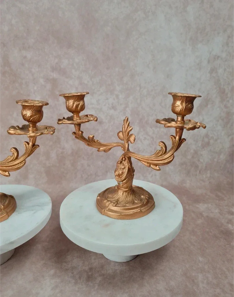 Pair of antique gilded candlesticks – Louis XV / Rococo style