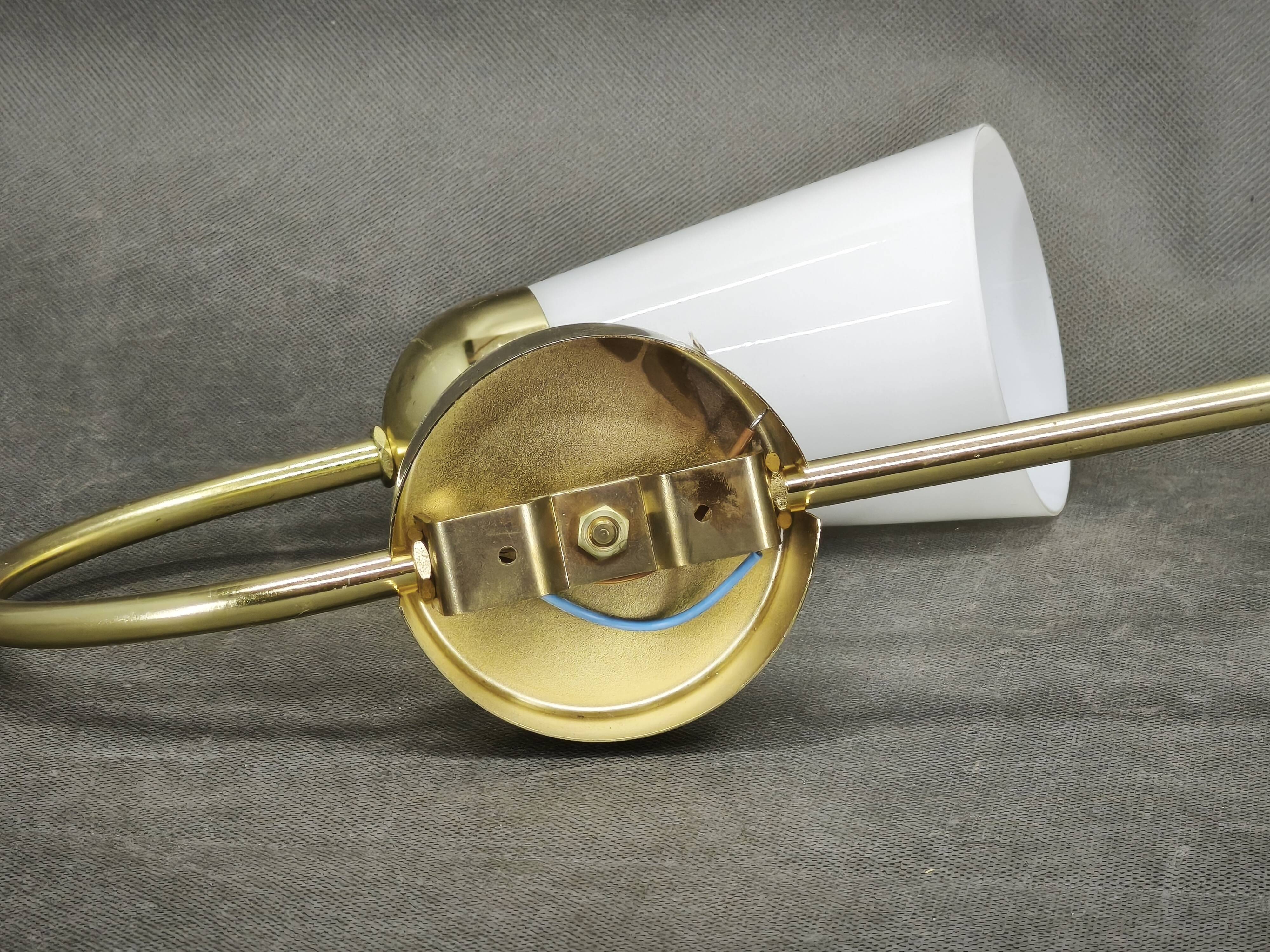 Pair of Brass Opaline Wall Lights by Kamenický Šenov, 1970s