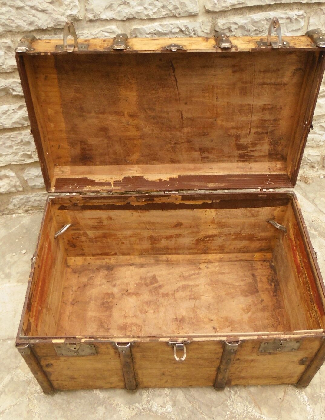 Former large wooden and iron trunk