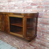 Renovated large walnut art deco hanging display cabinet, 1930s