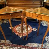 Pair of side tables, corner tables, solid blond walnut, Loui