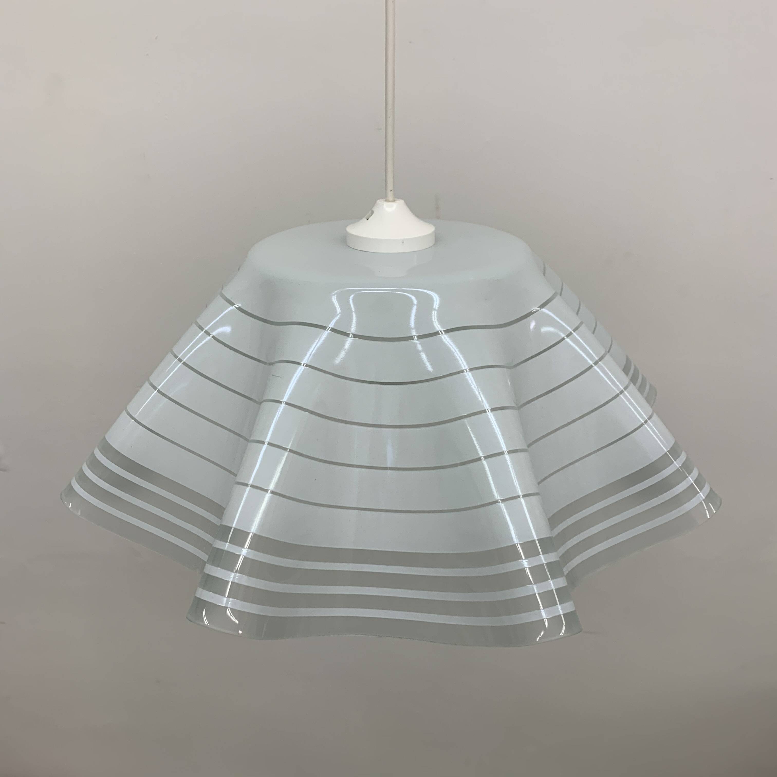 Mid-century minimalist folded glass hanging lamp, 1980’s