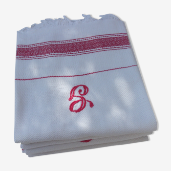 6 old embroidered cotton honeycomb towels