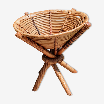 Basket on wooden and woven wicker legs 1950