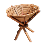 Basket on wooden and woven wicker legs 1950