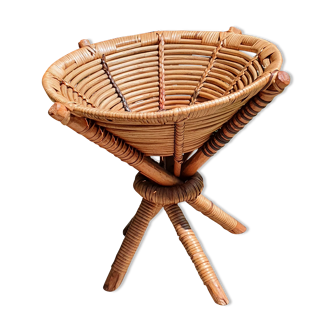 Basket on wooden and woven wicker legs 1950