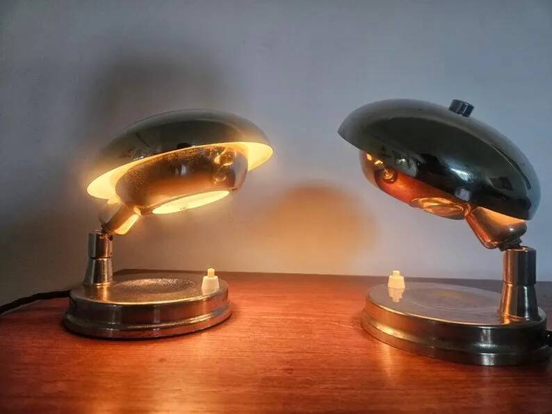Pair of Very Rare Bauhaus Chrome Table Lamps, Art Deco, Franta Anyz, 1930s