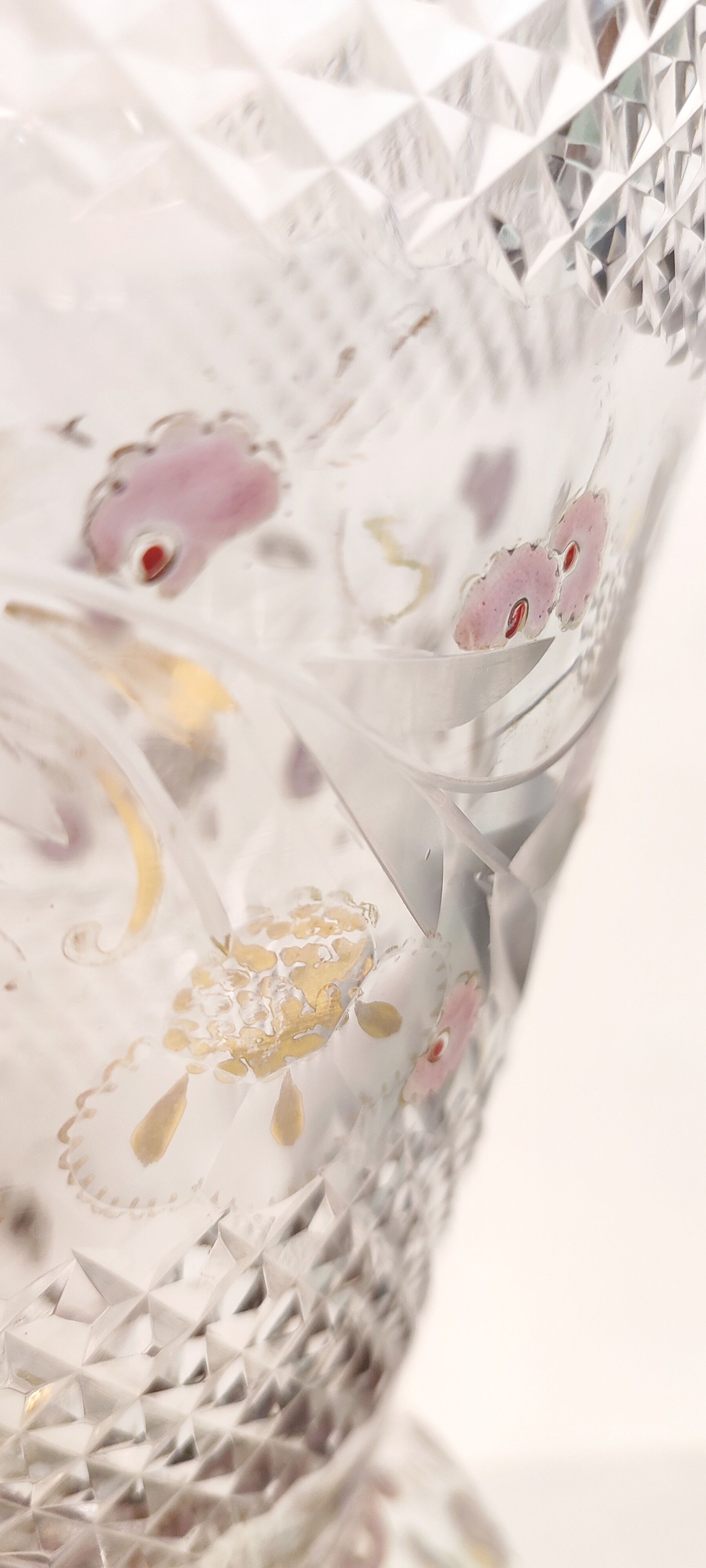 Glass vase carved and painting by hand. France 1940s.