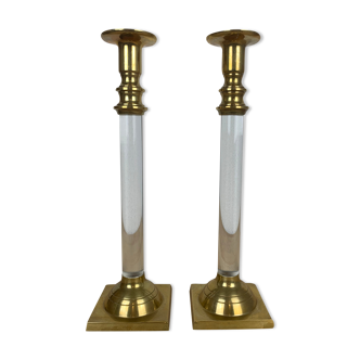 Pair of Plexiglas and Brass Candle holders Estrid Ericson