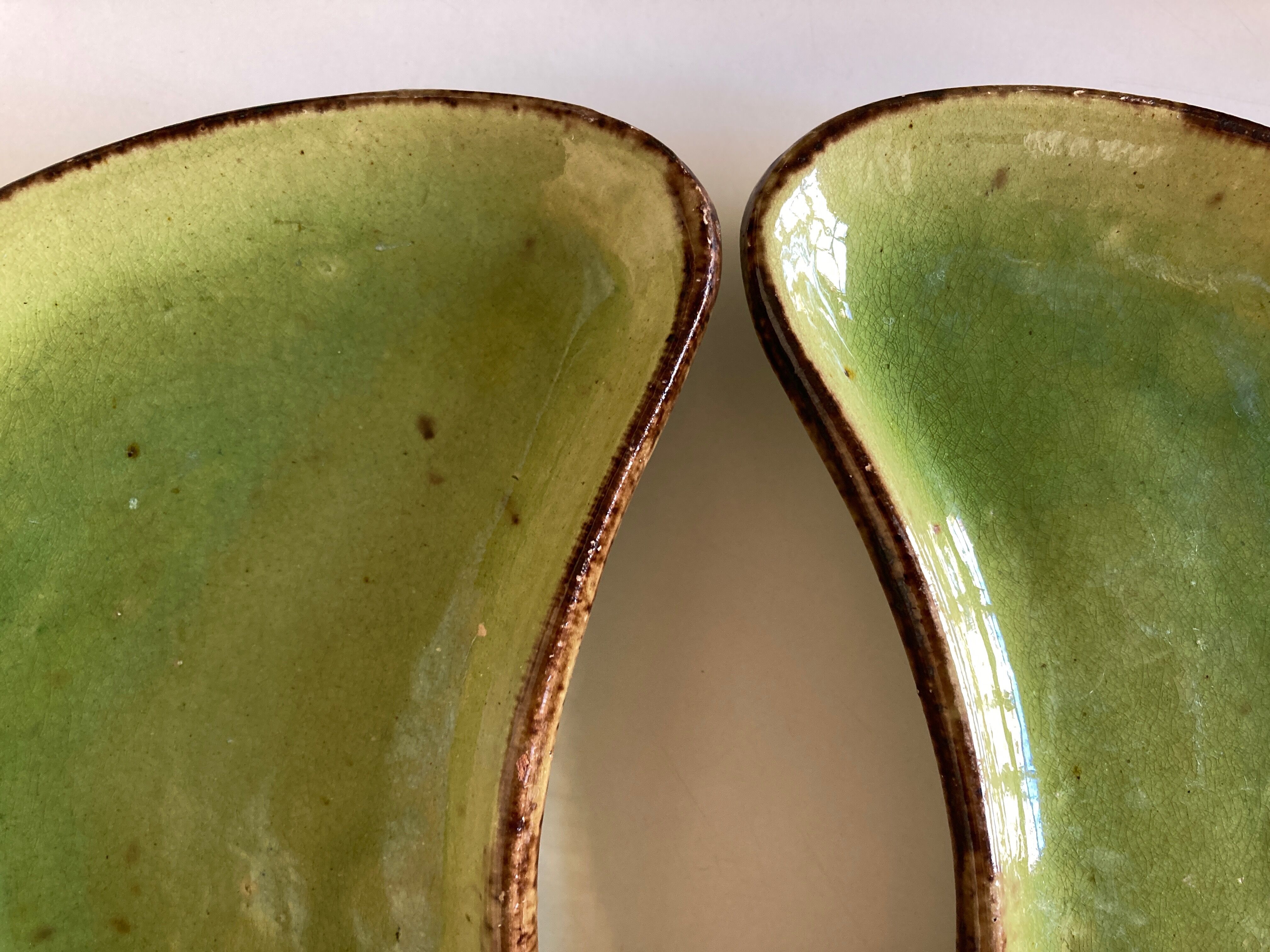 Set of 6 plates of green glazed earth Etienne Noël in Dieulefit 1950