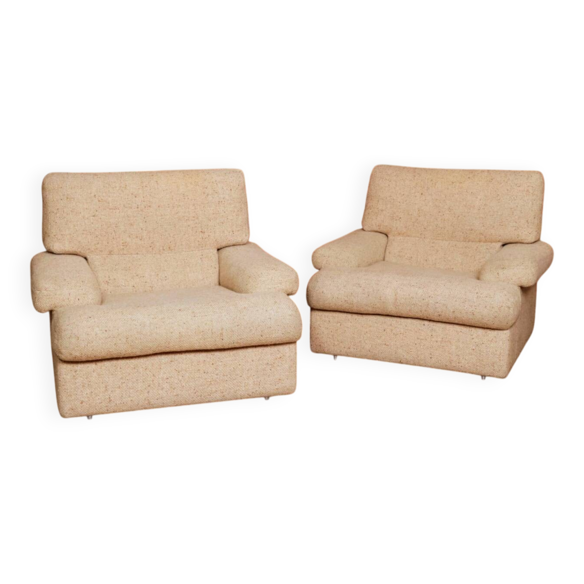 2 minimalist beige armchairs, 1970