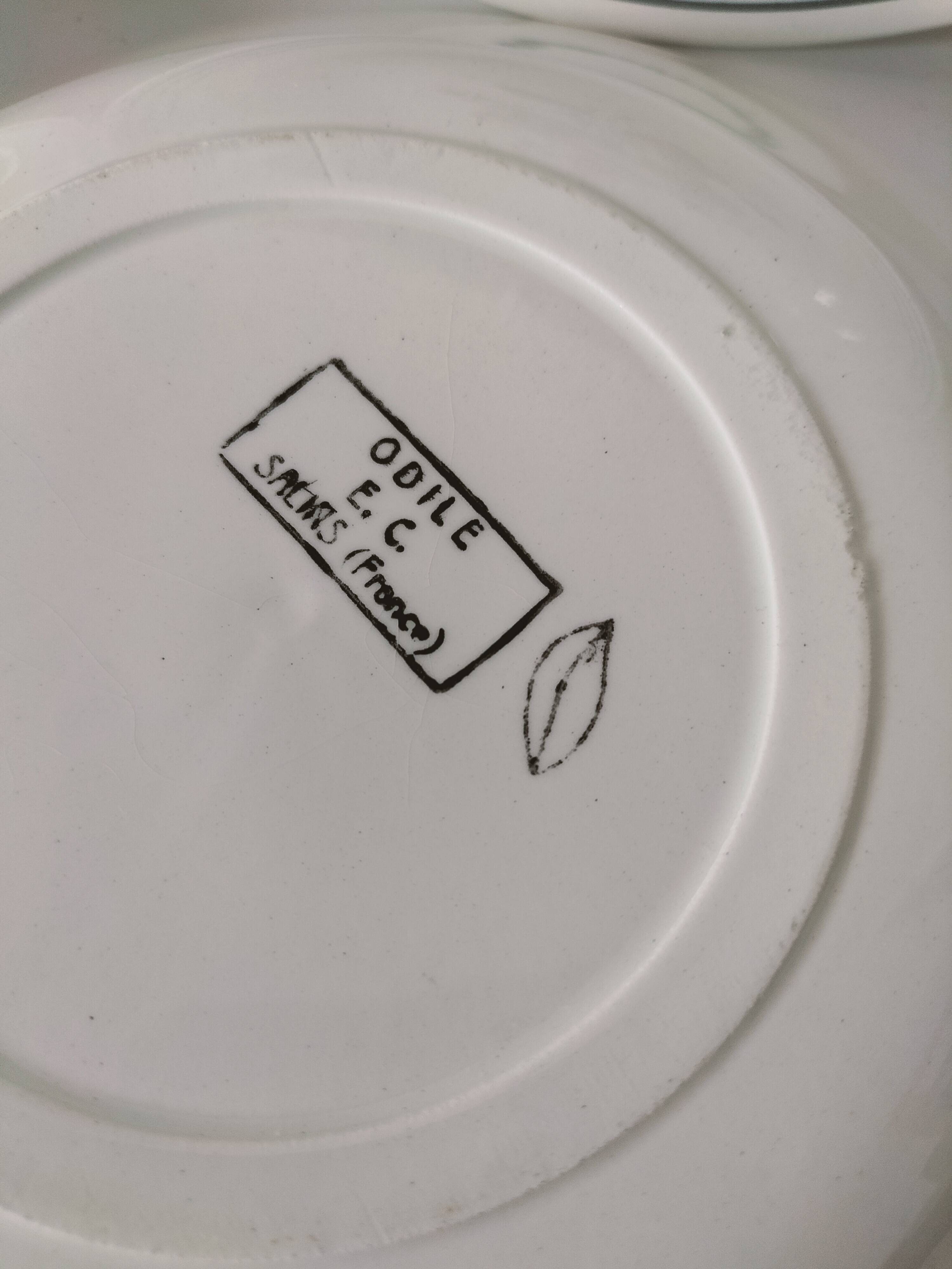 7 Salins Odile soup plates – raspberry flowers & blue border