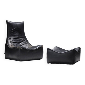 Superbe fauteuil lounge The Rock en cuir noir par Gerard Van Den Berg - Montis