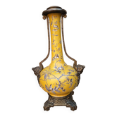 Large lamp base - 43 cm - yellow earthenware with polychrome glazes - 20th century