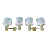 Pair of brass and gold plastic sconces with granite lampshades, France 1950