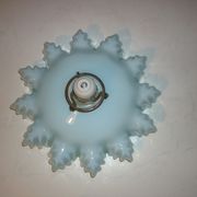 Suspension opaline drapée des années 30 bleue et blanche