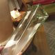 Green blown glass carafe/vase with chrome metal lid, vintage.