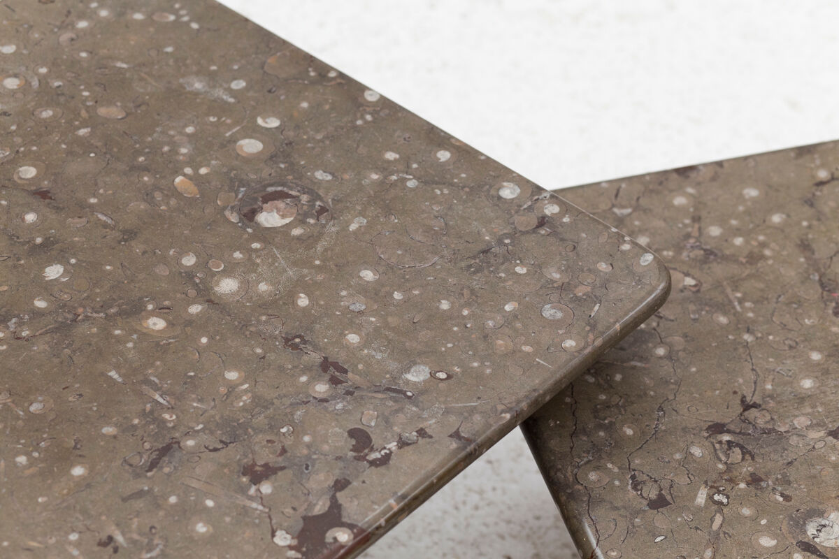 Ensemble de 3 tables basses carrées en marbre fossile, design des années 1970