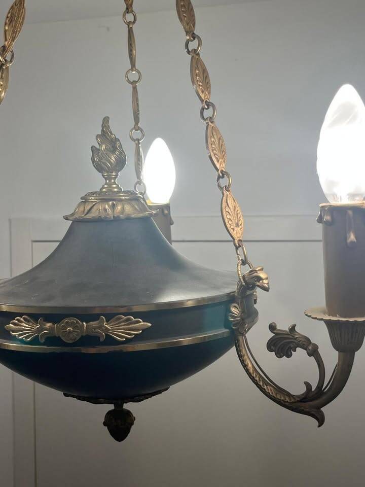 Antique bronze chandelier, Empire style, late 19th century.
