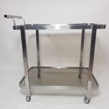 Service trolley brushed steel and 70s smoked glass