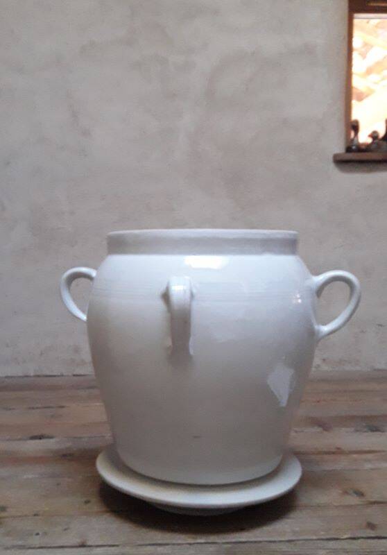 Grease pot salting pot H47cm in enamelled stoneware