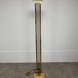 70s floor lamp in brass and smoked plexiglass, Hollywood Regency