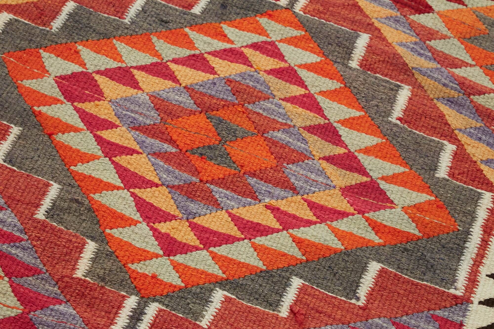 Turkish Handwoven Vintage Herki Kilim 90 cm x 322 cm