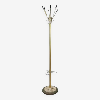 1950s coat rack in brass, metal and cast iron