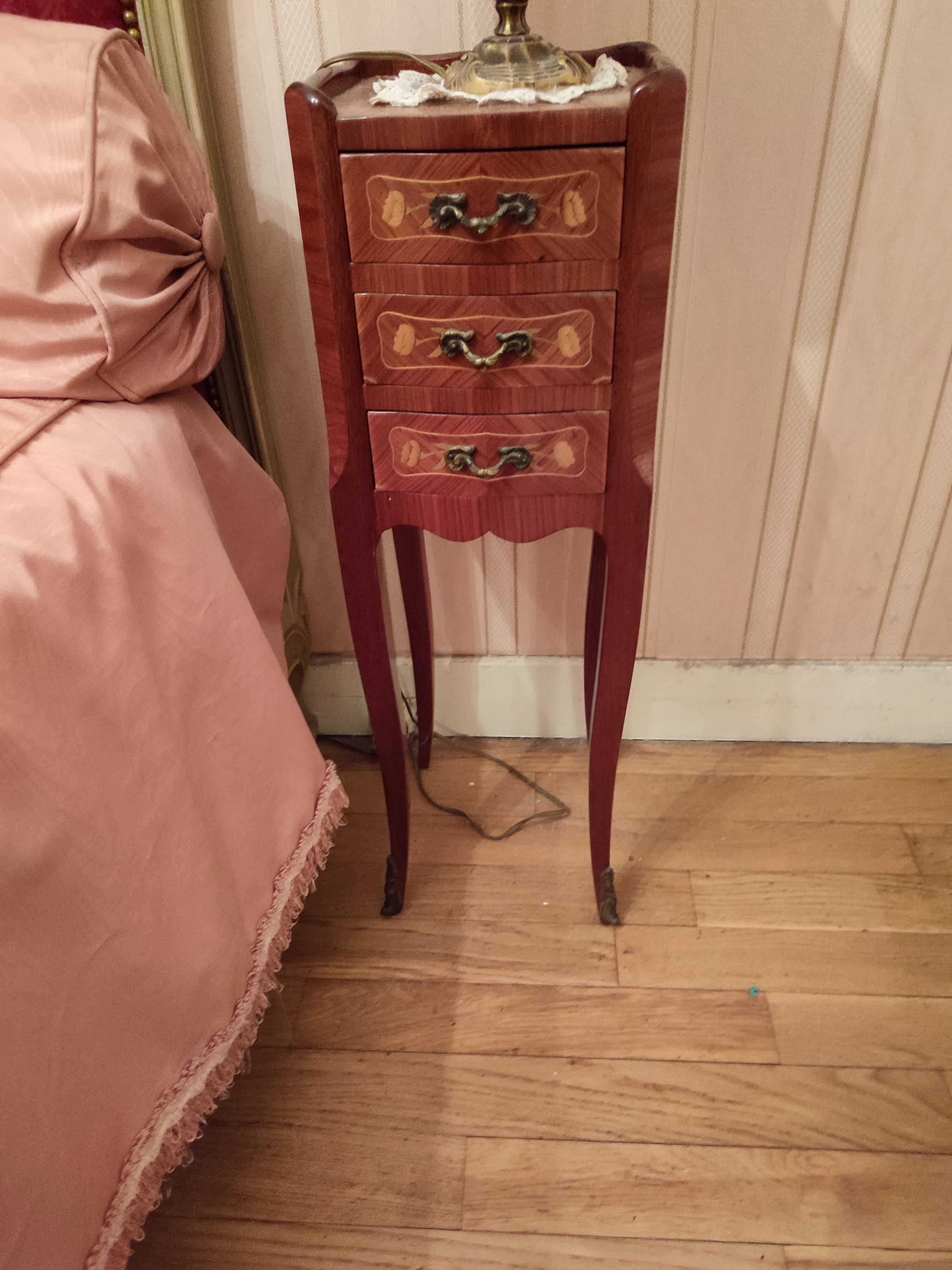Pair of Louis XV style bedside tables in rosewood marquetry