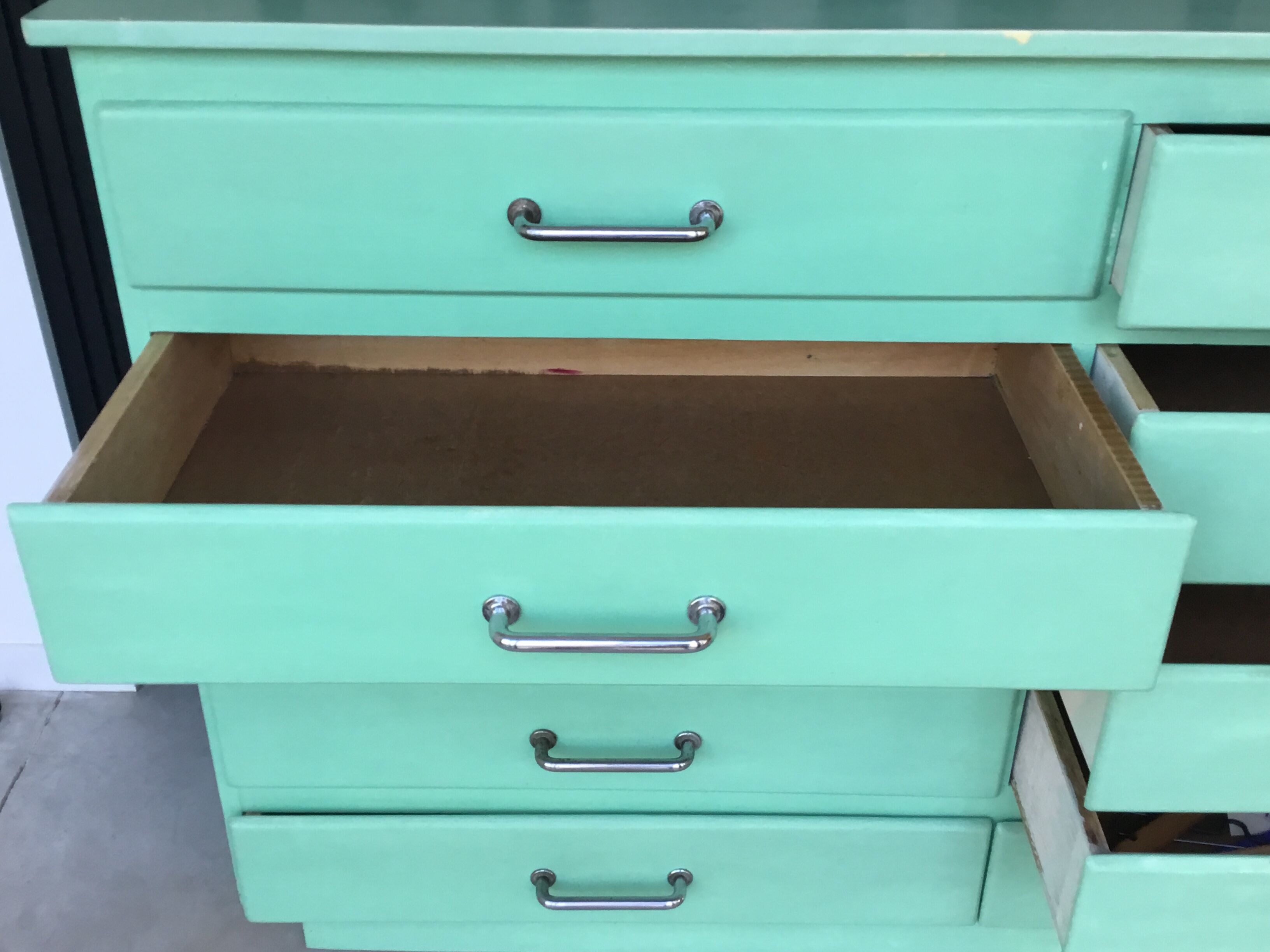 Water green loom cabinet with 10 drawers - 1960