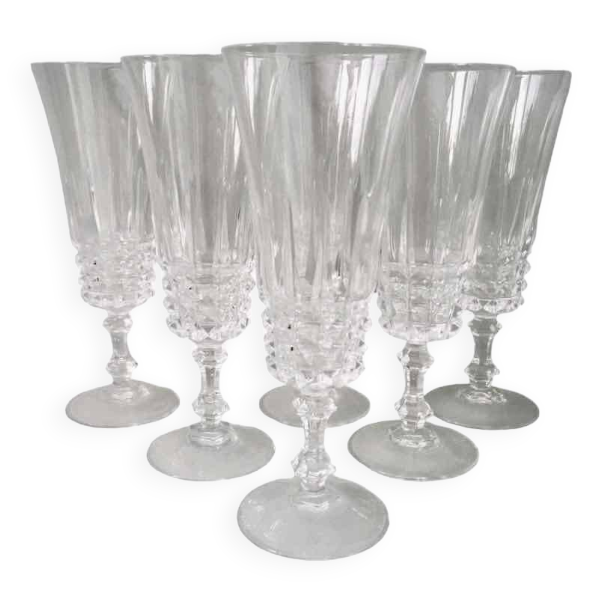6 Arques crystal champagne flutes