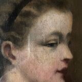 HST/P painting "Family portrait, Young woman" 19th century + frame