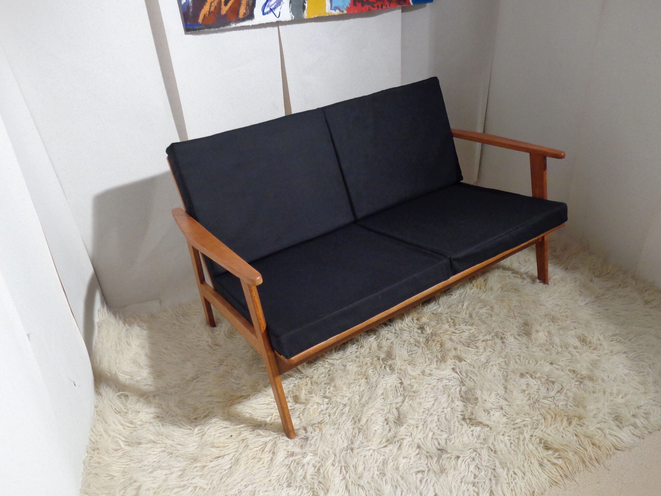 Vintage Scandinavian living room set in light wood